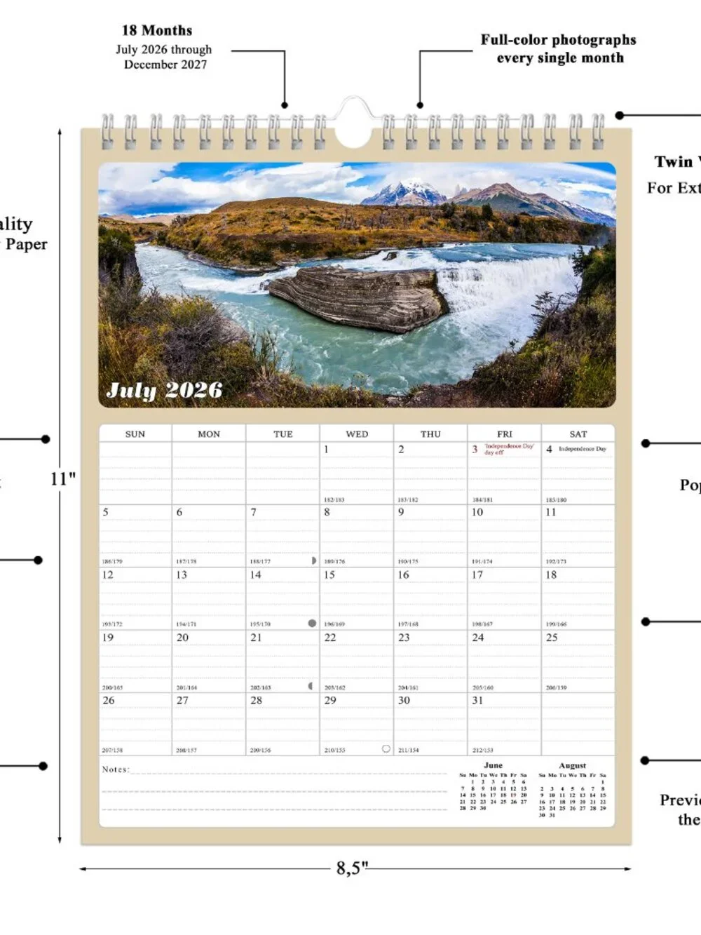2026 - 2027 Calendar Magnetic Peel & Stick 18 Months 8.5